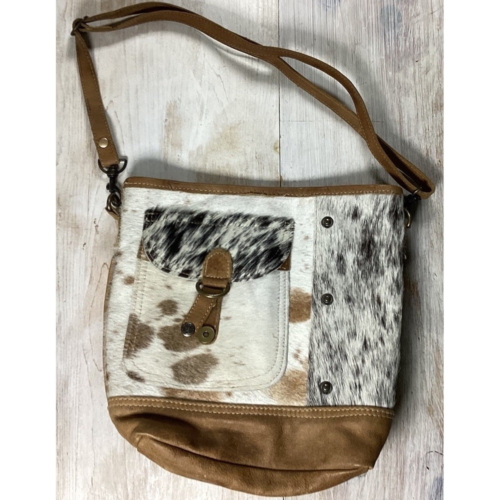Myra Hobo Bag With Cowhide And Leather Snap Detail Western Rodeo Boho Hippie